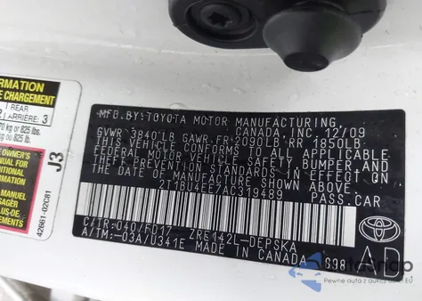 2010 Toyota Corolla S из США, поврежденный, VIN 2T1BU4EE7AC319489